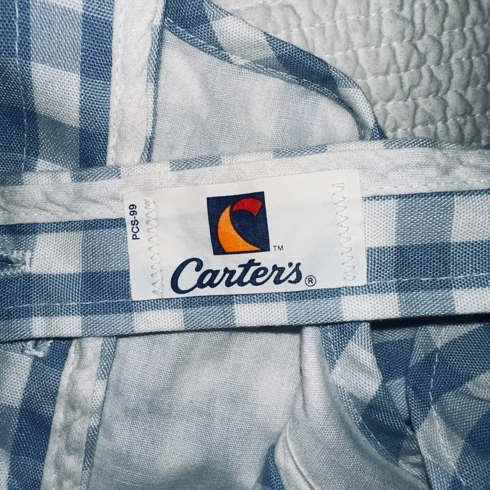 Carters Blue and white‎ large gingham checked pinafore romper